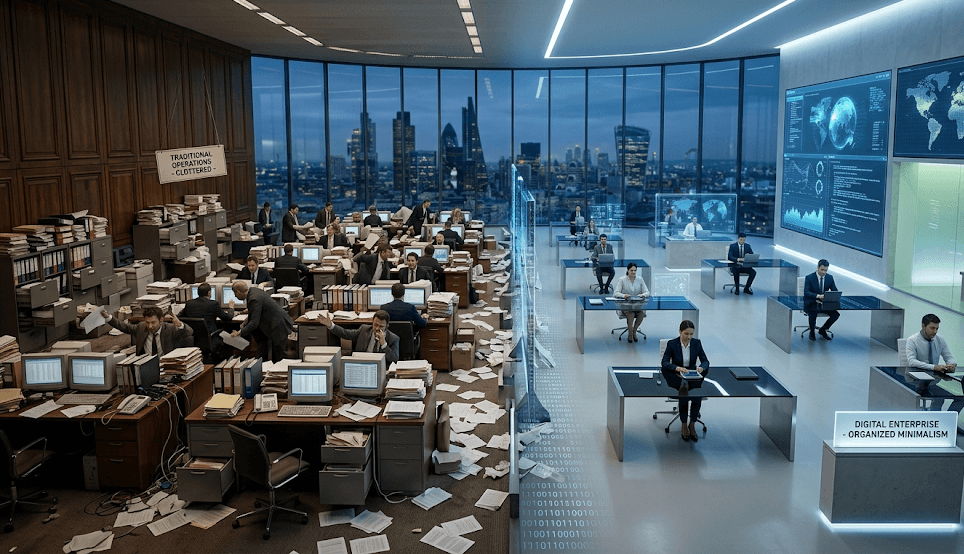 The Problem - Overwhelmed finance professional at desk surrounded by invoices, spreadsheets, sticky notes